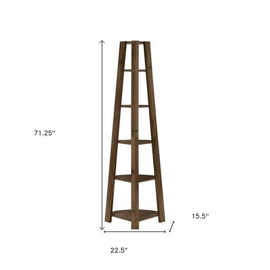 71" Dark Brown Wood Five Tier Corner Bookcase HomeRoots