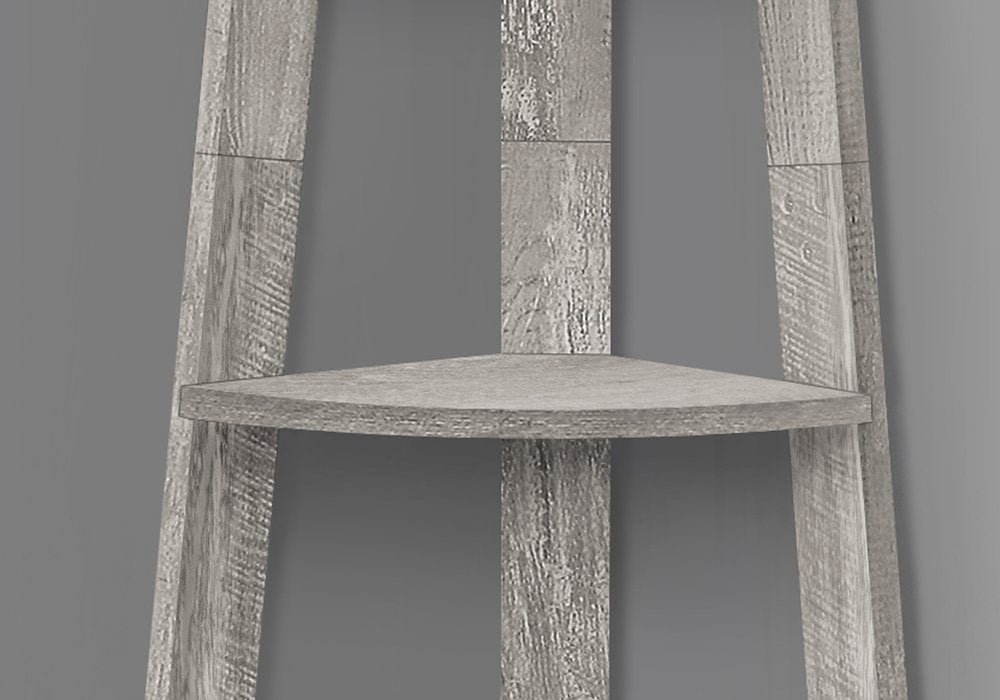 71" Gray Particle Board and Wood Five Tier Corner Bookcase HomeRoots