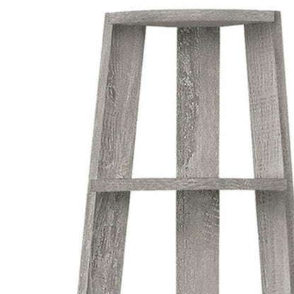 71" Gray Particle Board and Wood Five Tier Corner Bookcase