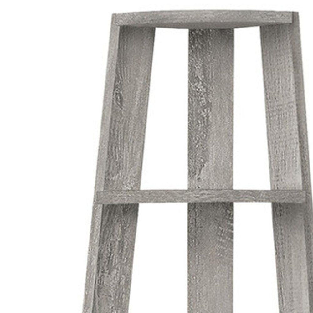 71" Gray Particle Board and Wood Five Tier Corner Bookcase — view 3