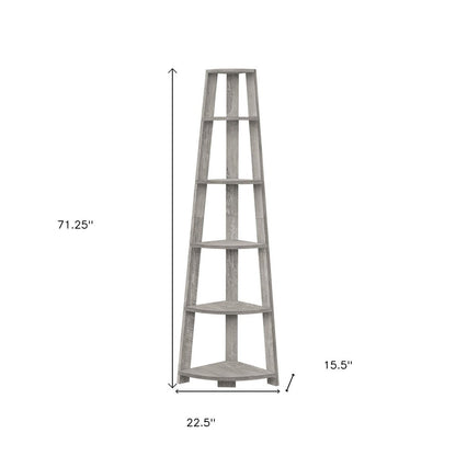 71" Gray Particle Board and Wood Five Tier Corner Bookcase HomeRoots