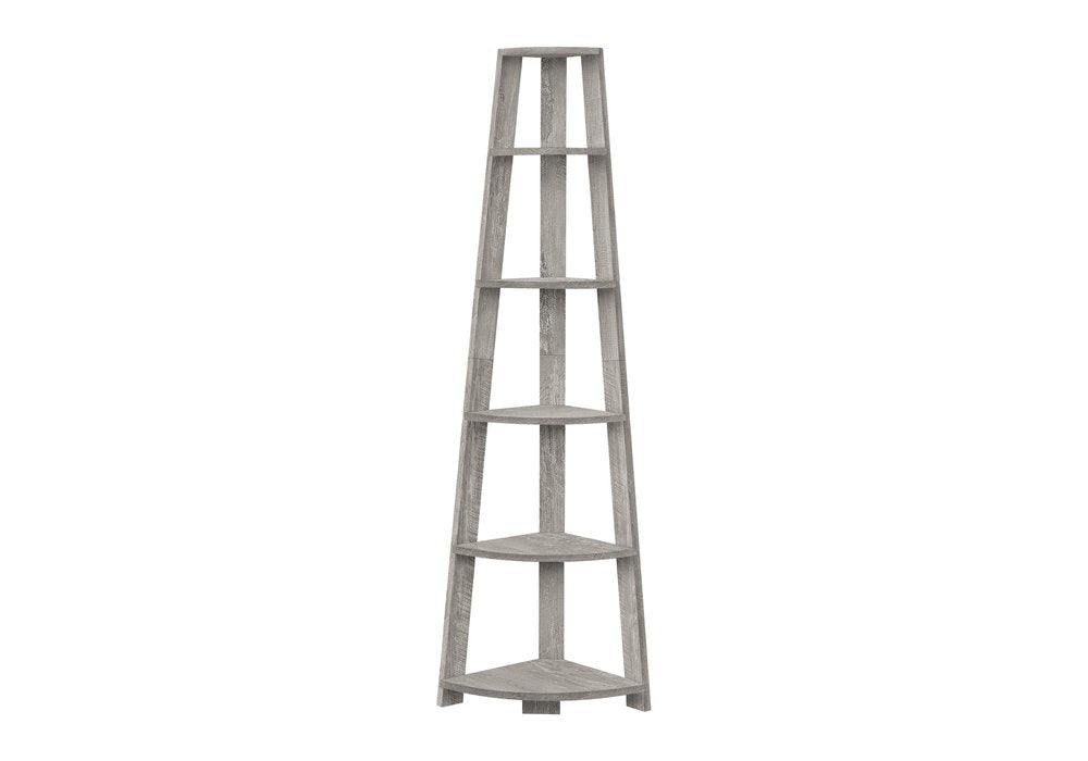 71" Gray Particle Board and Wood Five Tier Corner Bookcase — view 2