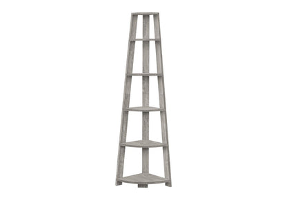 71" Gray Particle Board and Wood Five Tier Corner Bookcase