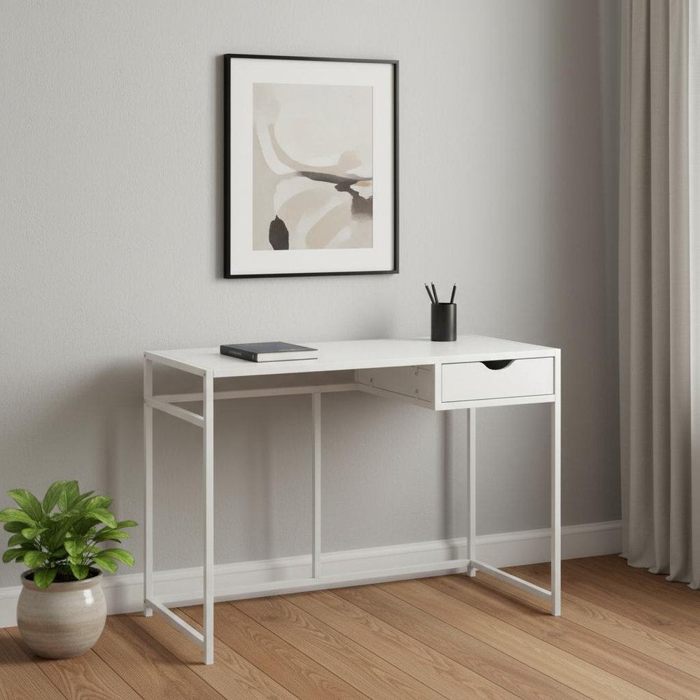 42" White Wood and Iron Computer Desk HomeRoots