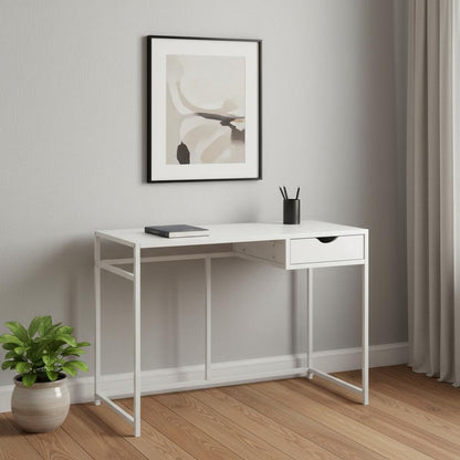 42" White Wood and Iron Computer Desk HomeRoots
