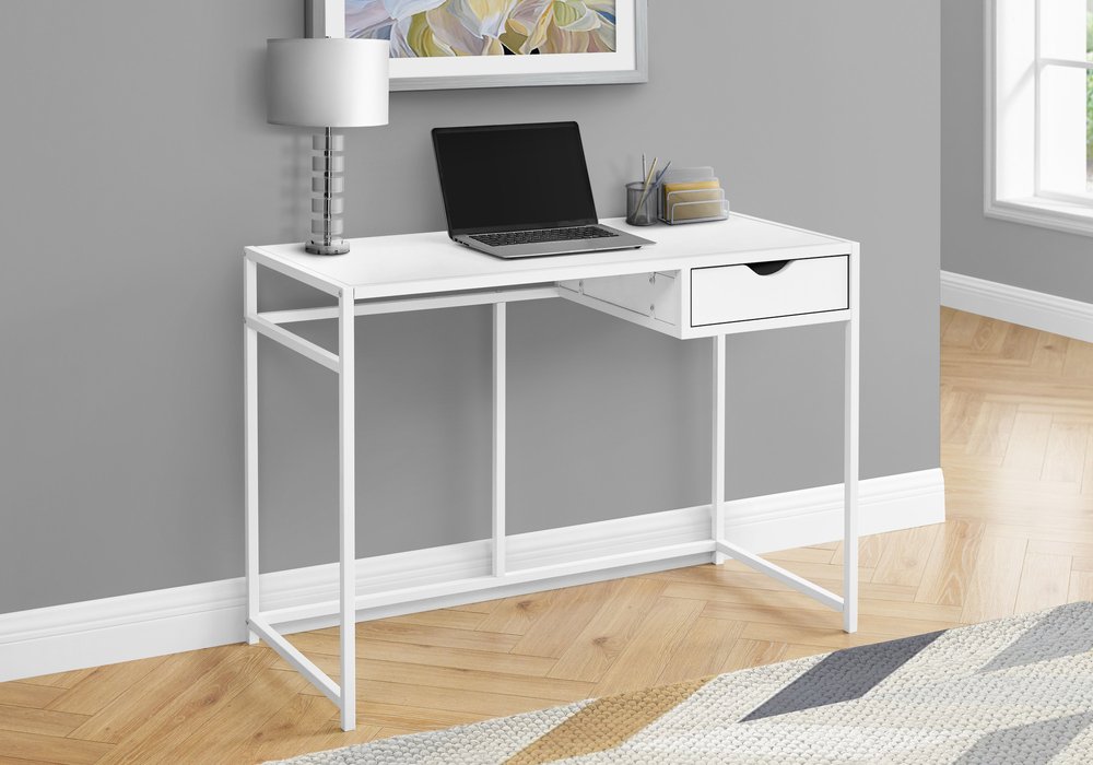 42" White Wood and Iron Computer Desk HomeRoots