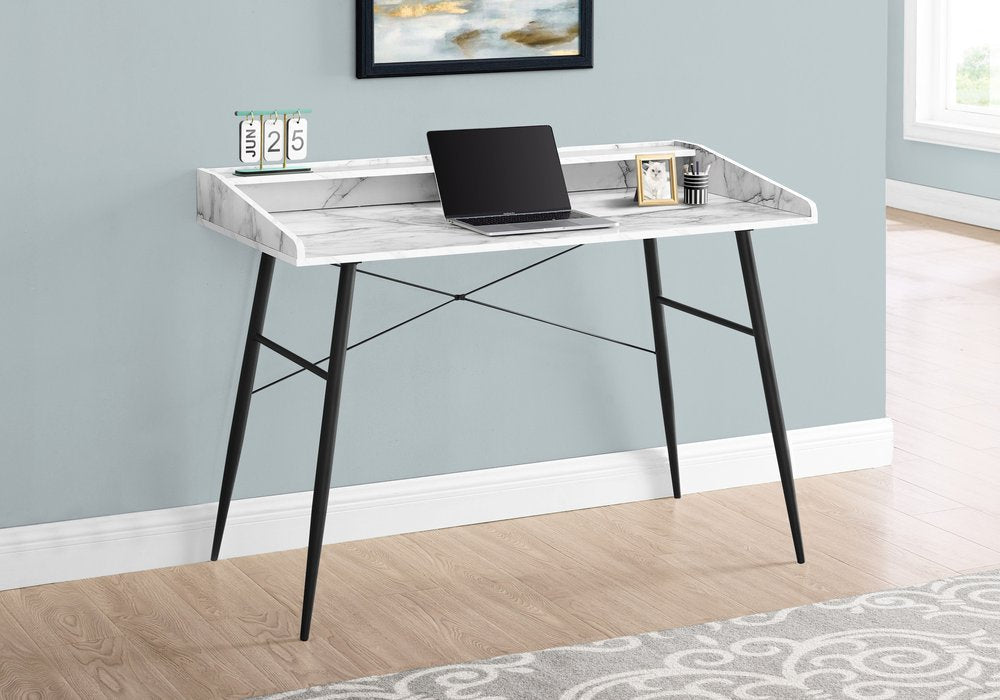 47" White and Black Faux Marble Wood and Iron Parsons Writing Desk HomeRoots