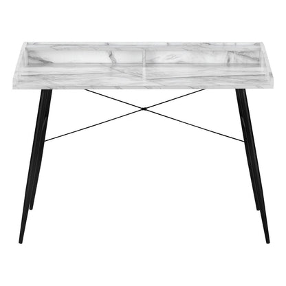 47" White and Black Faux Marble Wood and Iron Parsons Writing Desk HomeRoots