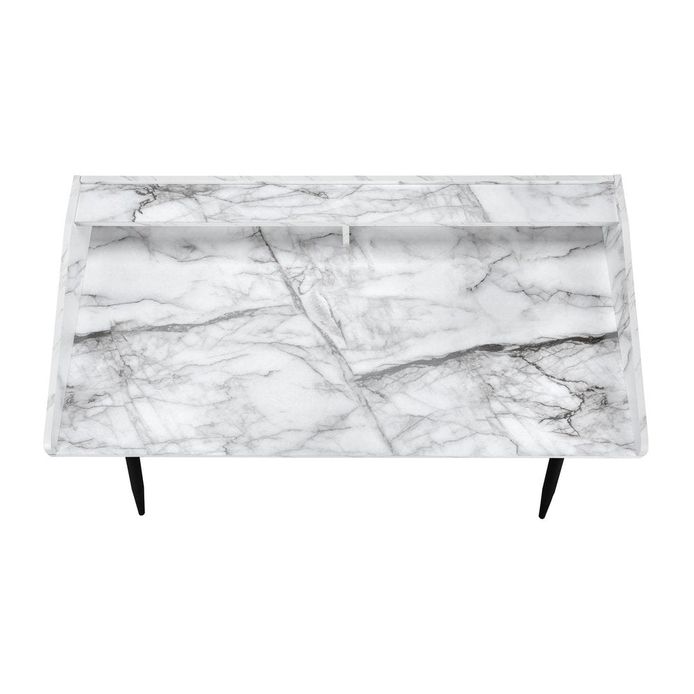 47" White and Black Faux Marble Wood and Iron Parsons Writing Desk HomeRoots