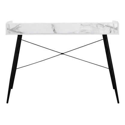 47" White and Black Faux Marble Wood and Iron Parsons Writing Desk HomeRoots