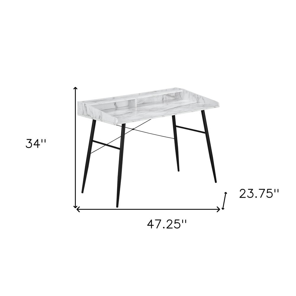47" White and Black Faux Marble Wood and Iron Parsons Writing Desk — view 10