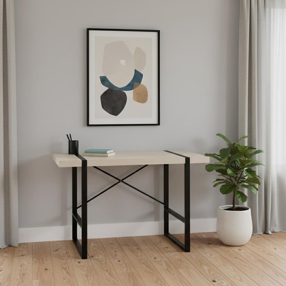 49" Taupe and Black Computer Desk HomeRoots