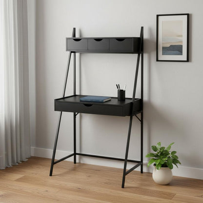 32" Black Computer Desk With Four Drawers HomeRoots