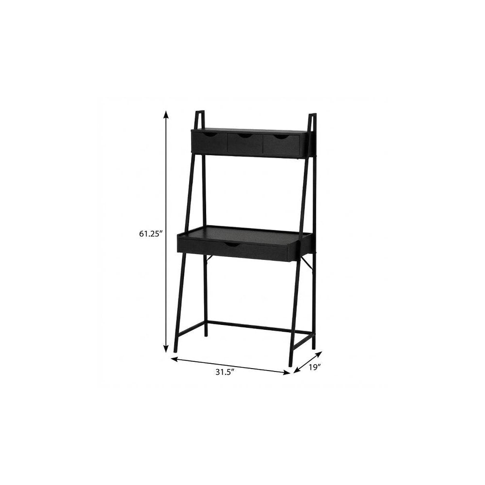 32" Black Computer Desk With Four Drawers HomeRoots