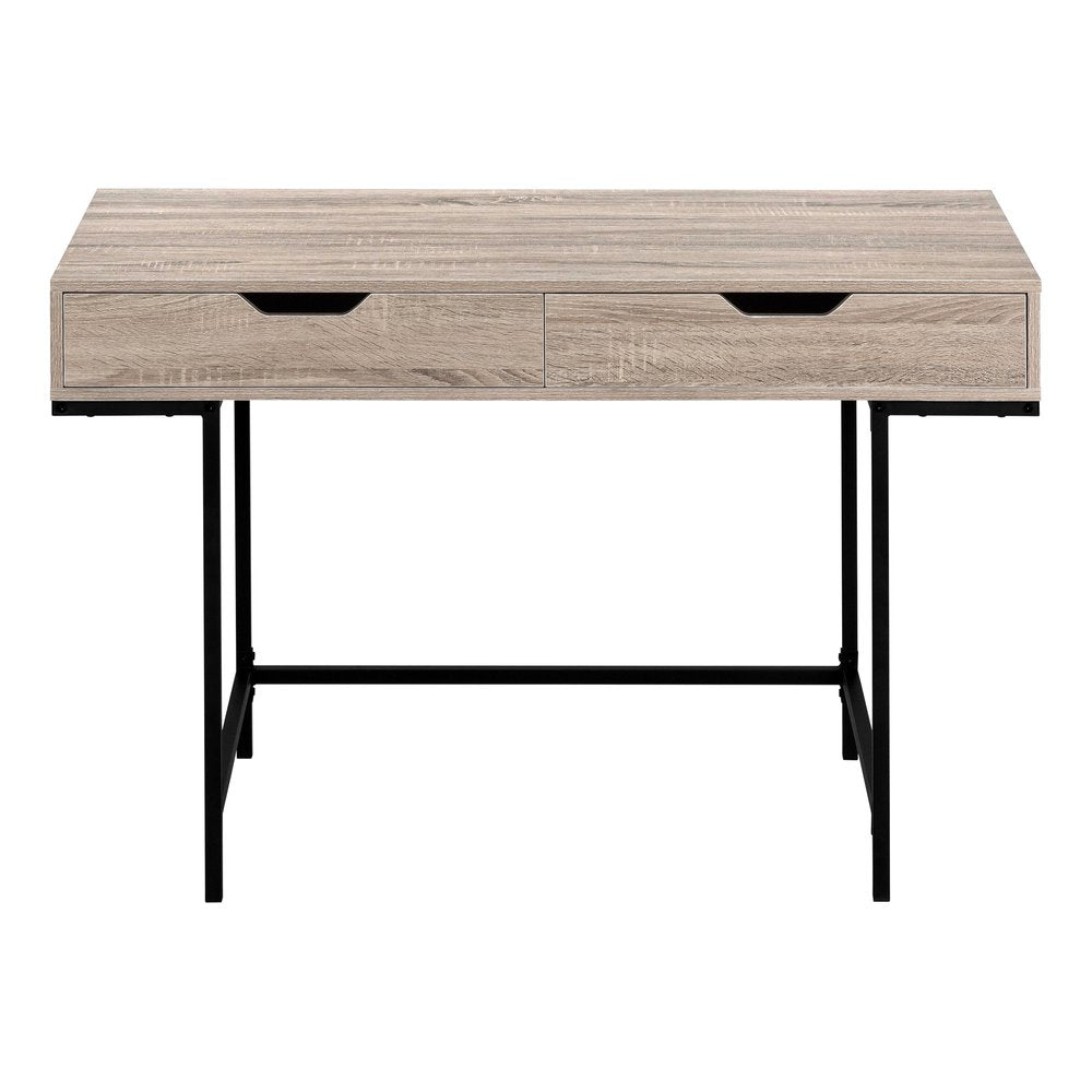 47" Taupe and Black Wood and Metal H-Shape Computer Desk With Two Drawers HomeRoots