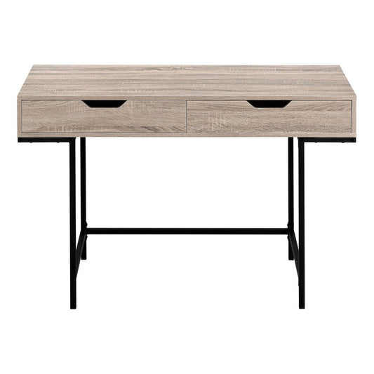 47" Taupe and Black Wood and Metal H-Shape Computer Desk With Two Drawers