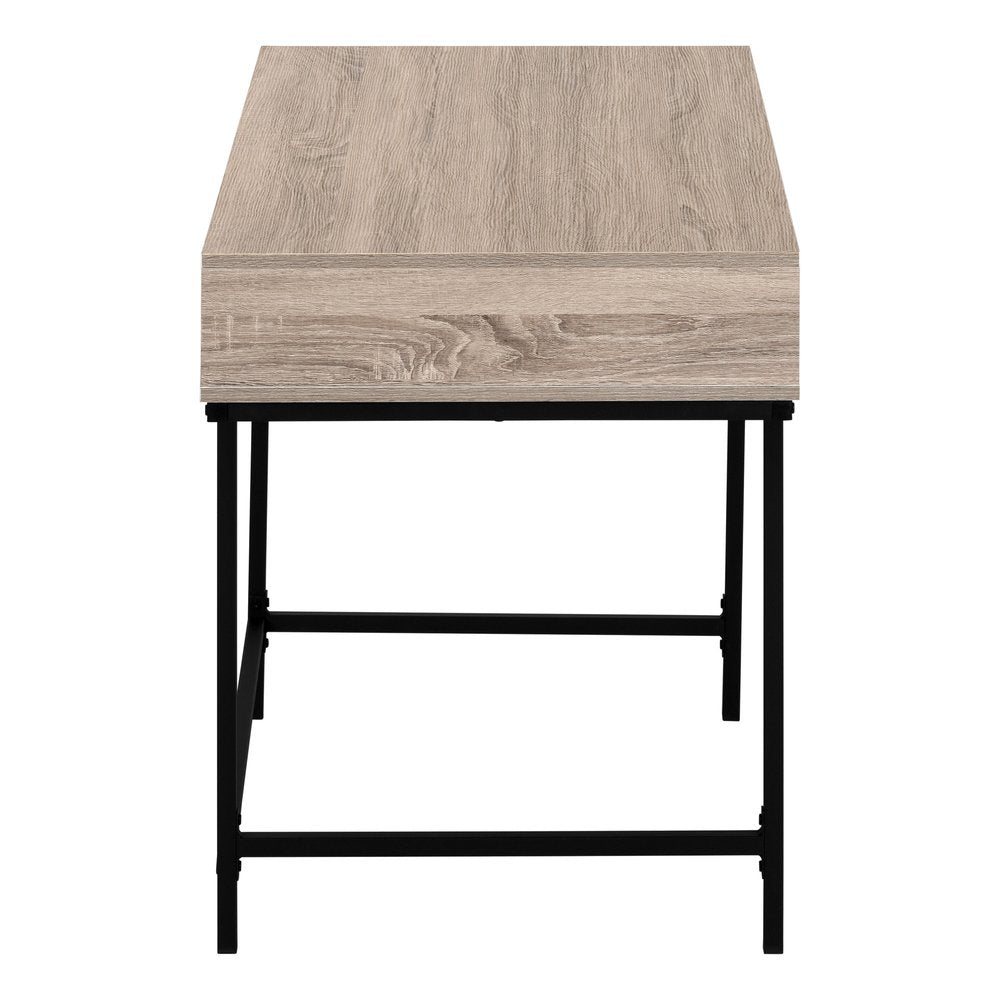 47" Taupe and Black Wood and Metal H-Shape Computer Desk With Two Drawers — view 3