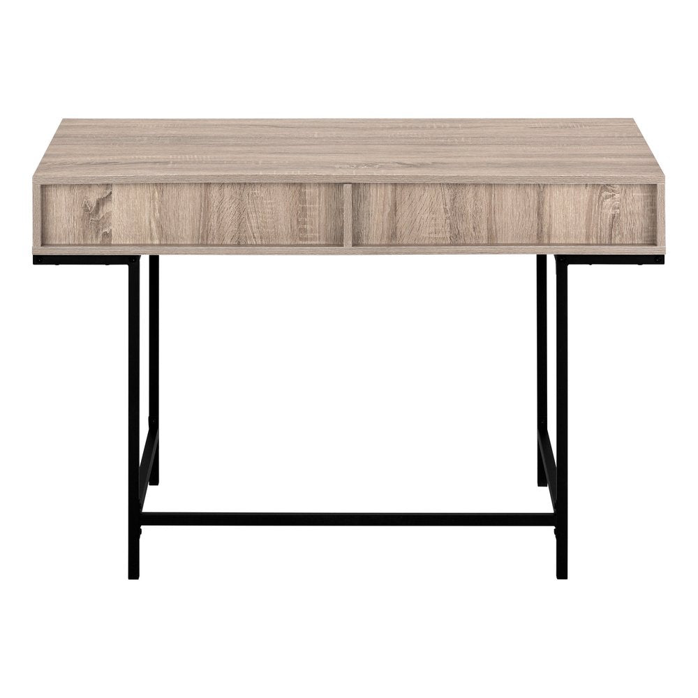 47" Taupe and Black Wood and Metal H-Shape Computer Desk With Two Drawers — view 6