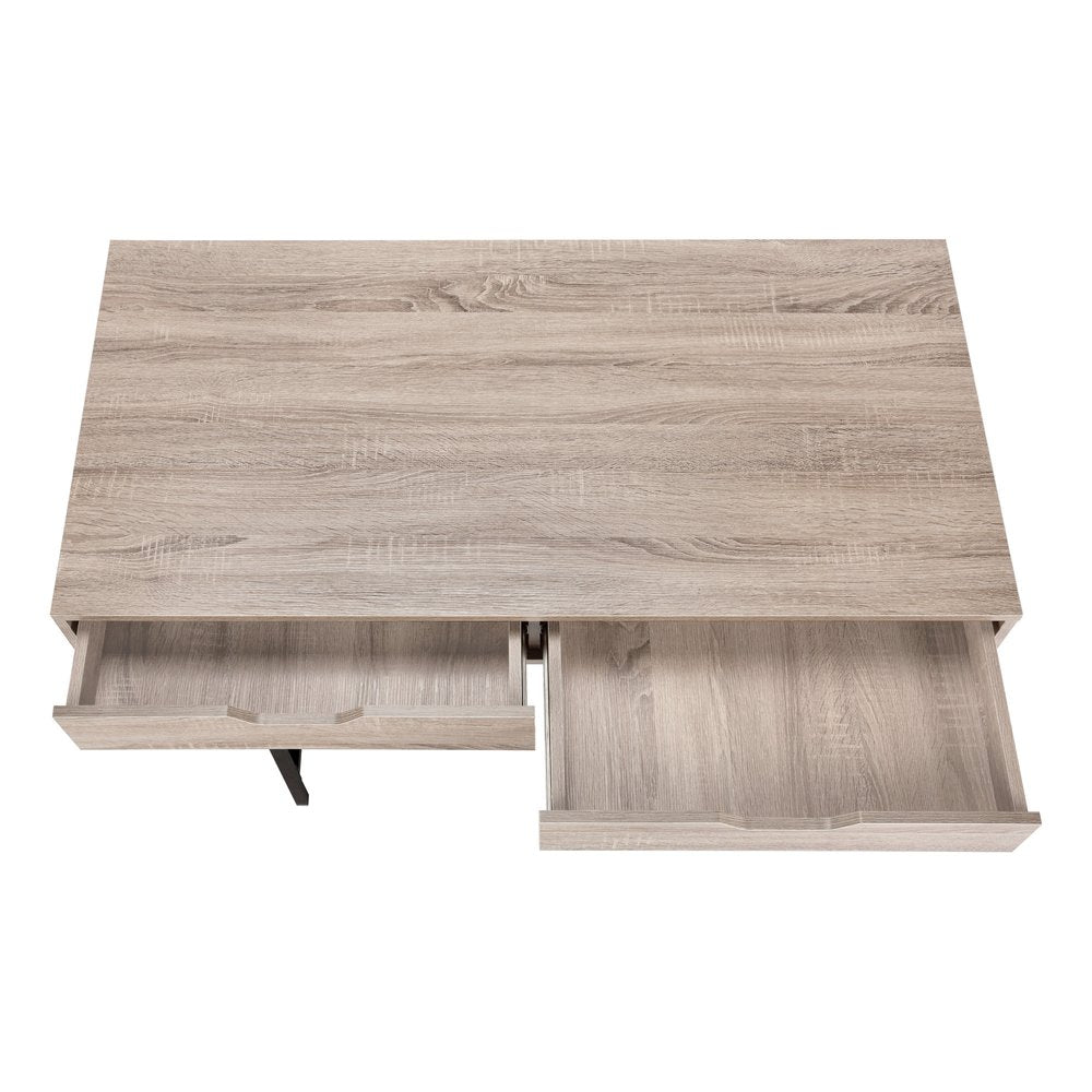 47" Taupe and Black Wood and Metal H-Shape Computer Desk With Two Drawers — view 2