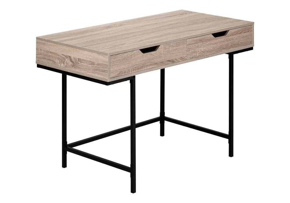 47" Taupe and Black Wood and Metal H-Shape Computer Desk With Two Drawers — view 4