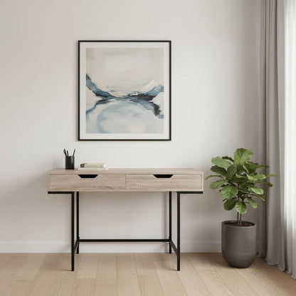 47" Taupe and Black Wood and Metal H-Shape Computer Desk With Two Drawers HomeRoots