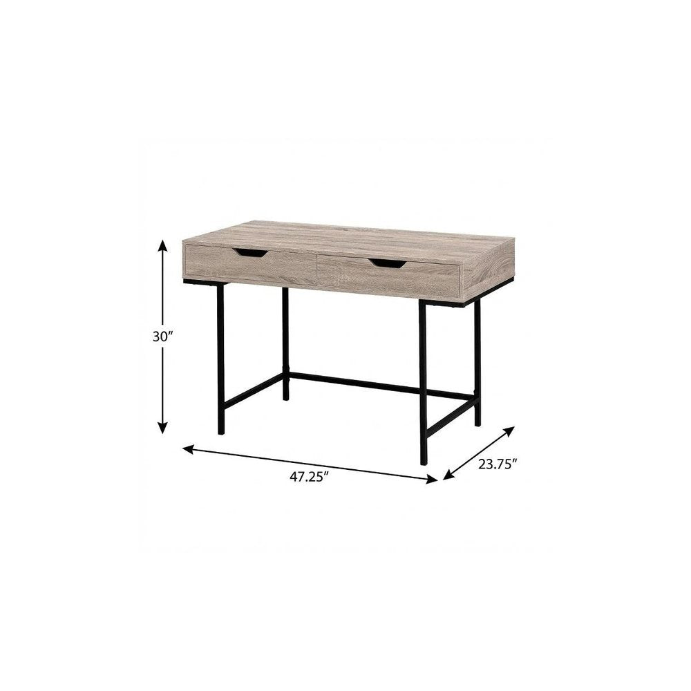 47" Taupe and Black Wood and Metal H-Shape Computer Desk With Two Drawers — view 13
