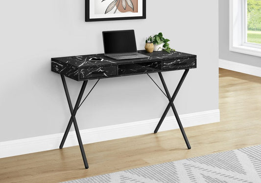 42" Black and White and Black Computer Desk With Two Drawers HomeRoots