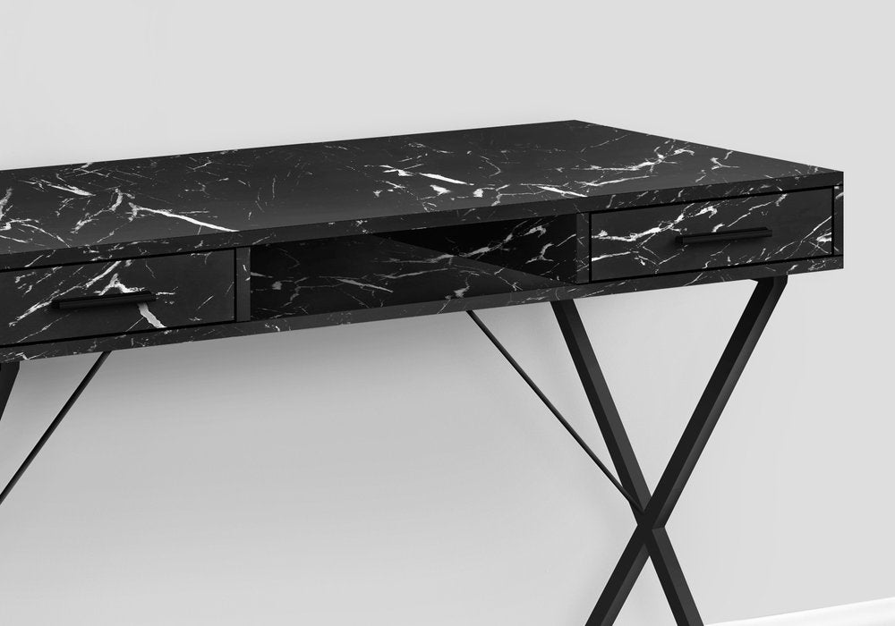 42" Black and White and Black Computer Desk With Two Drawers HomeRoots