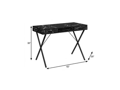 42" Black and White and Black Computer Desk With Two Drawers HomeRoots