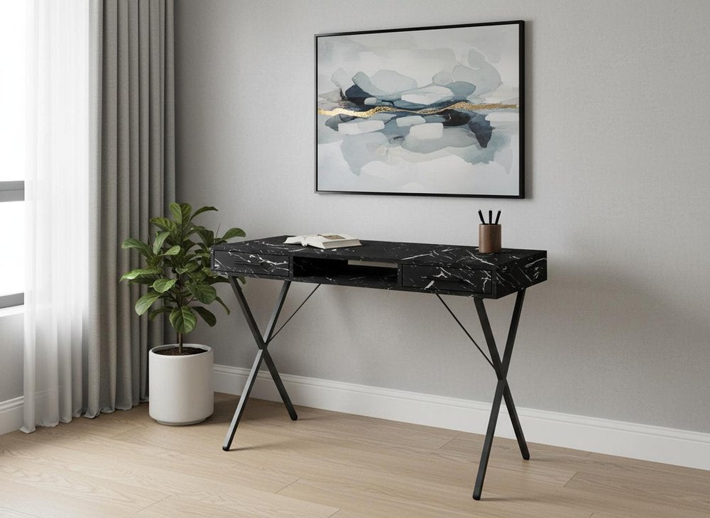 42" Black and White and Black Computer Desk With Two Drawers HomeRoots