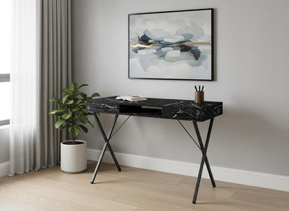 42" Black and White and Black Computer Desk With Two Drawers HomeRoots