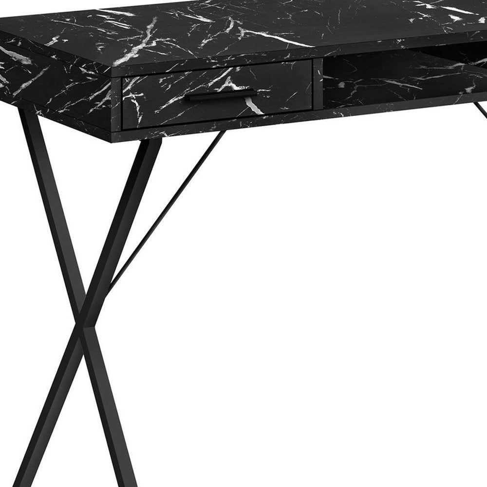 42" Black and White and Black Computer Desk With Two Drawers HomeRoots