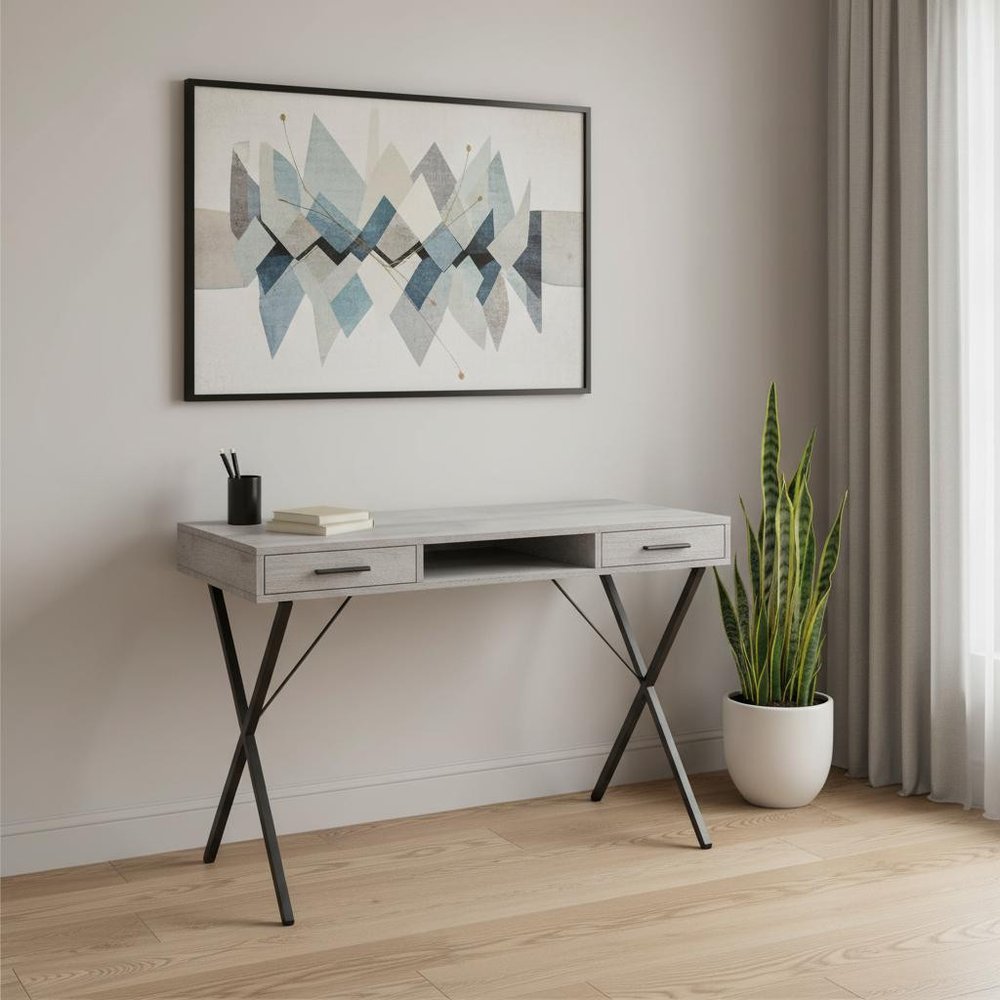 42" Gray and Black Computer Desk With Two Drawers HomeRoots
