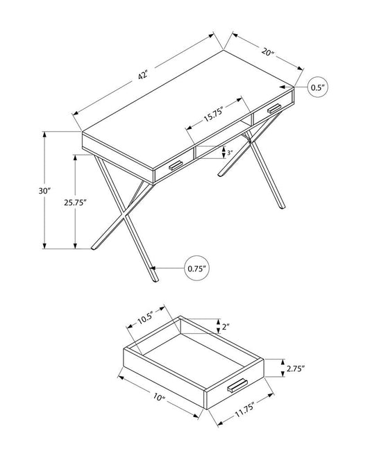 42" Gray and Black Computer Desk With Two Drawers HomeRoots