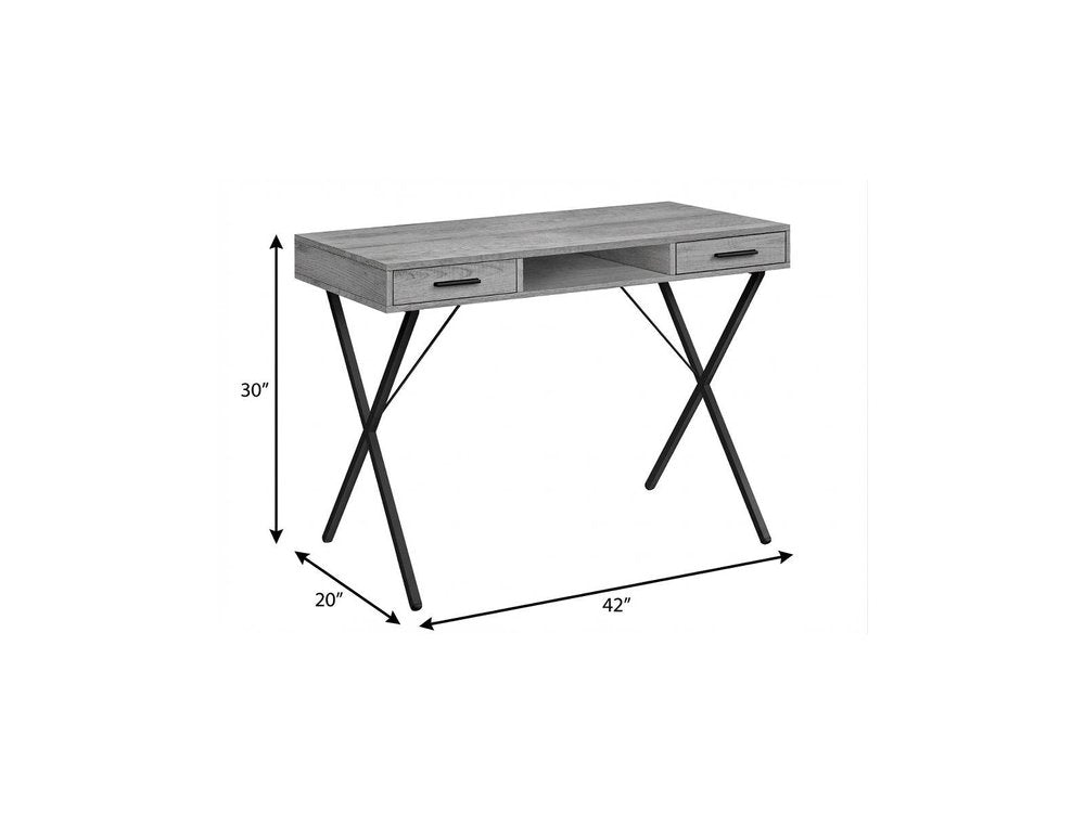 42" Gray and Black Computer Desk With Two Drawers HomeRoots