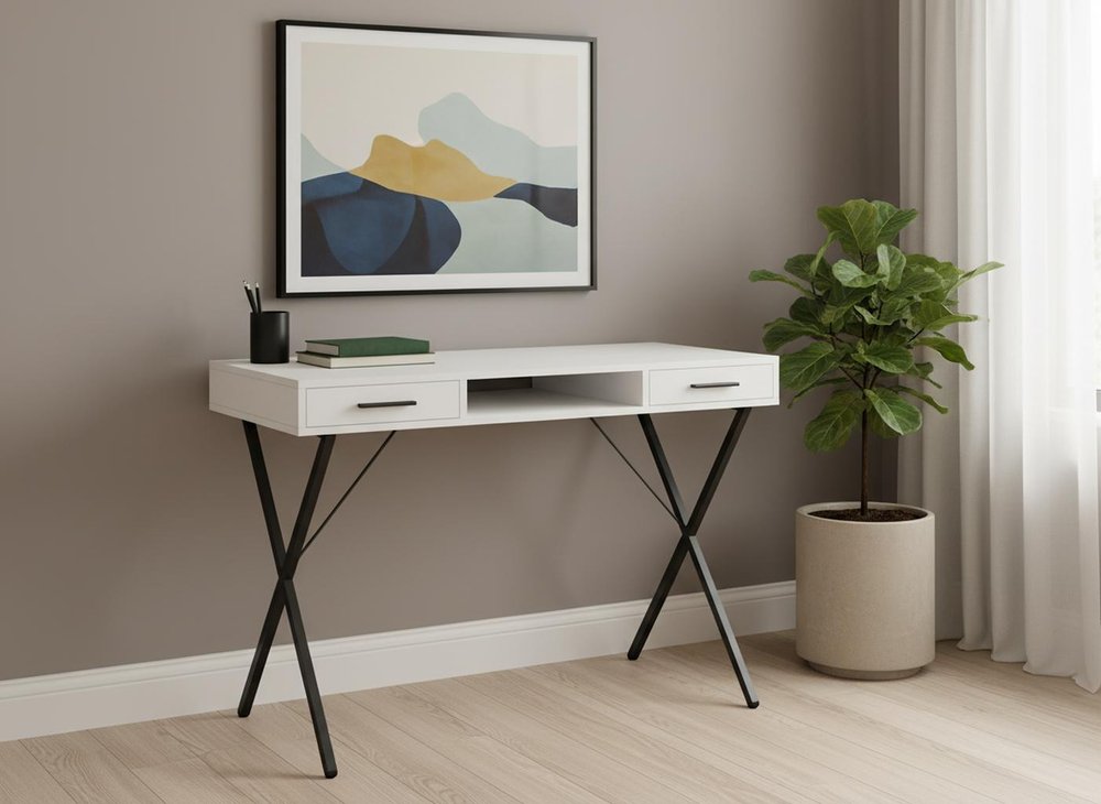 42" White and Black Computer Desk With Two Drawers HomeRoots