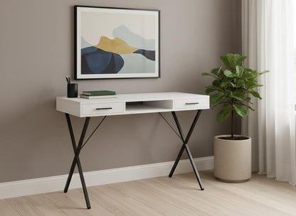 42" White and Black Computer Desk With Two Drawers HomeRoots