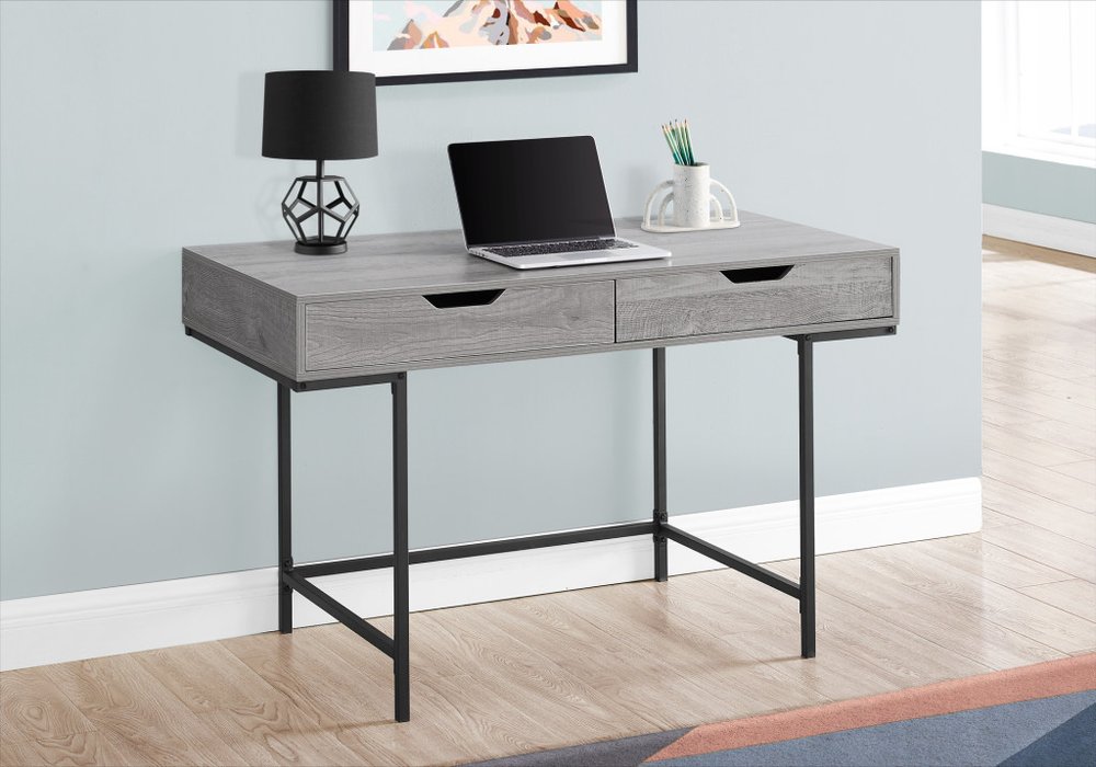 47" Gray and Black Wood and Metal H-Shape Computer Desk With Two Drawers HomeRoots