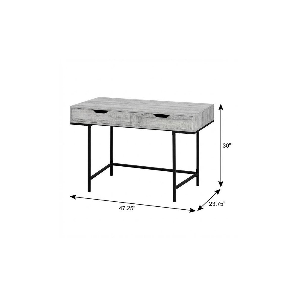 47" Gray and Black Wood and Metal H-Shape Computer Desk With Two Drawers HomeRoots