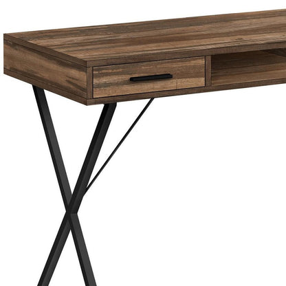 42" Brown and Black Wood and Metal x-Shape Computer Desk With Two Drawers HomeRoots