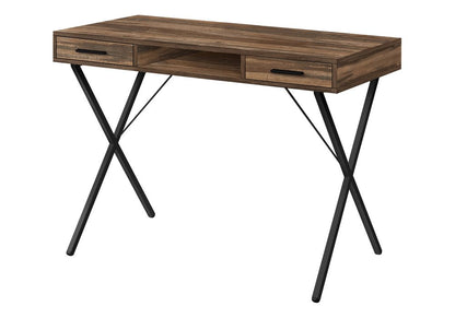 42" Brown and Black Wood and Metal x-Shape Computer Desk With Two Drawers HomeRoots