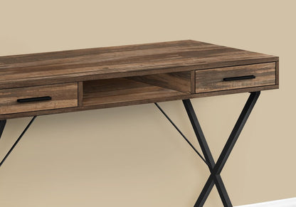 42" Brown and Black Wood and Metal x-Shape Computer Desk With Two Drawers HomeRoots