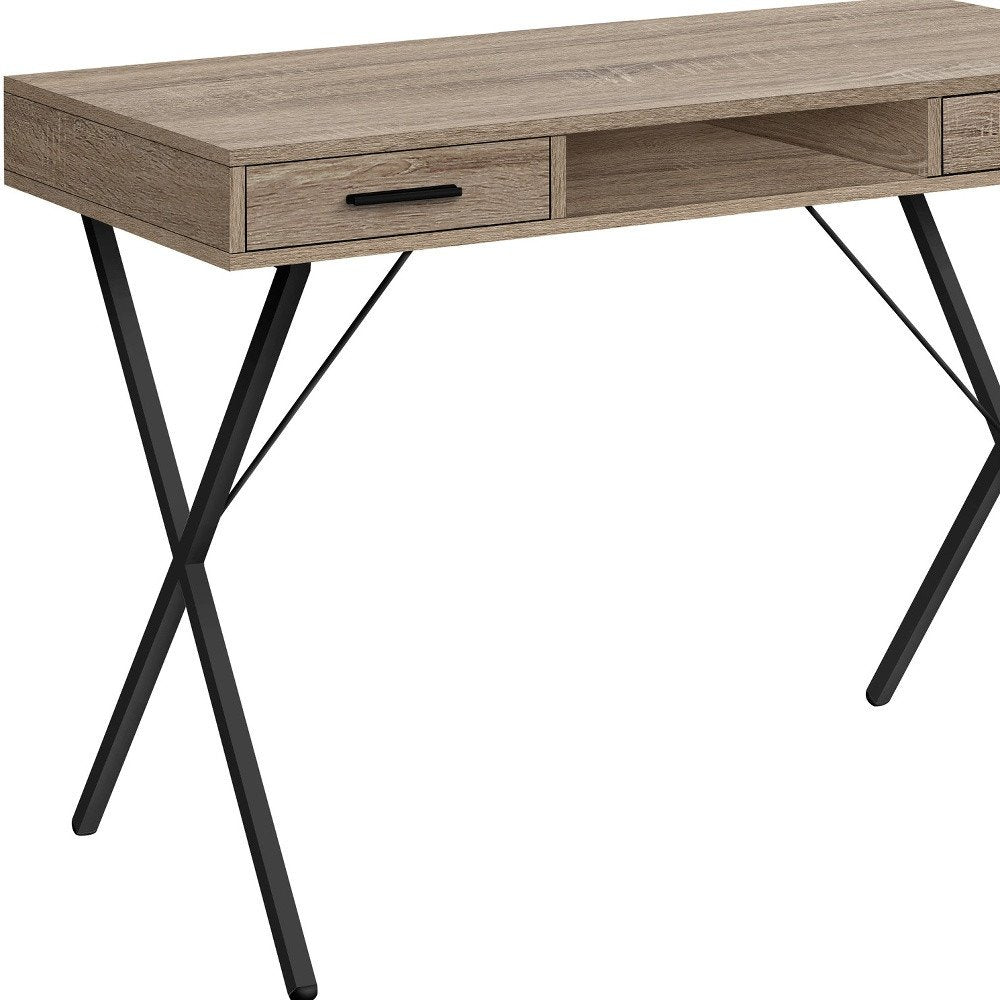 42" Taupe and Black Computer Desk With Two Drawers HomeRoots