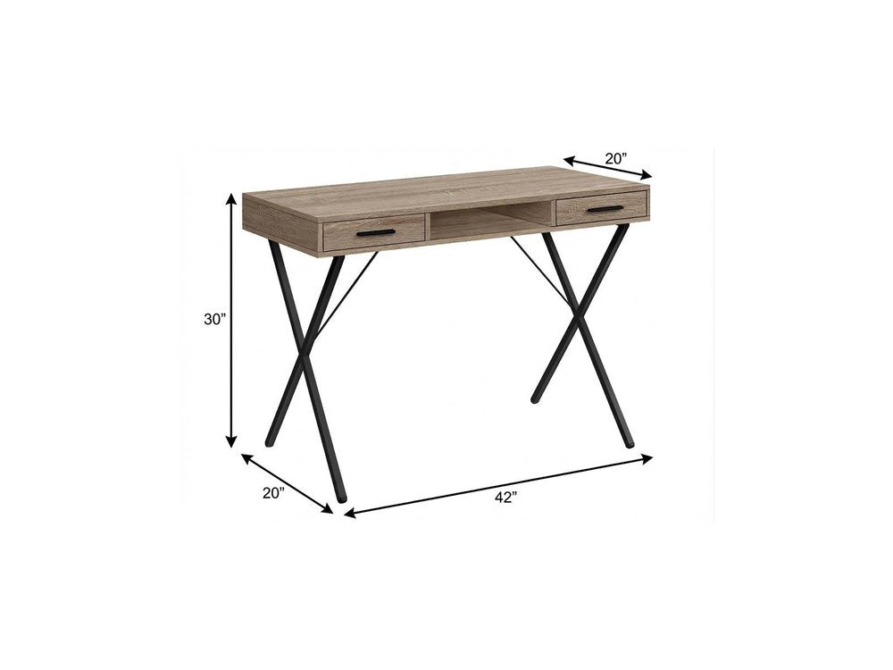 42" Taupe and Black Computer Desk With Two Drawers HomeRoots