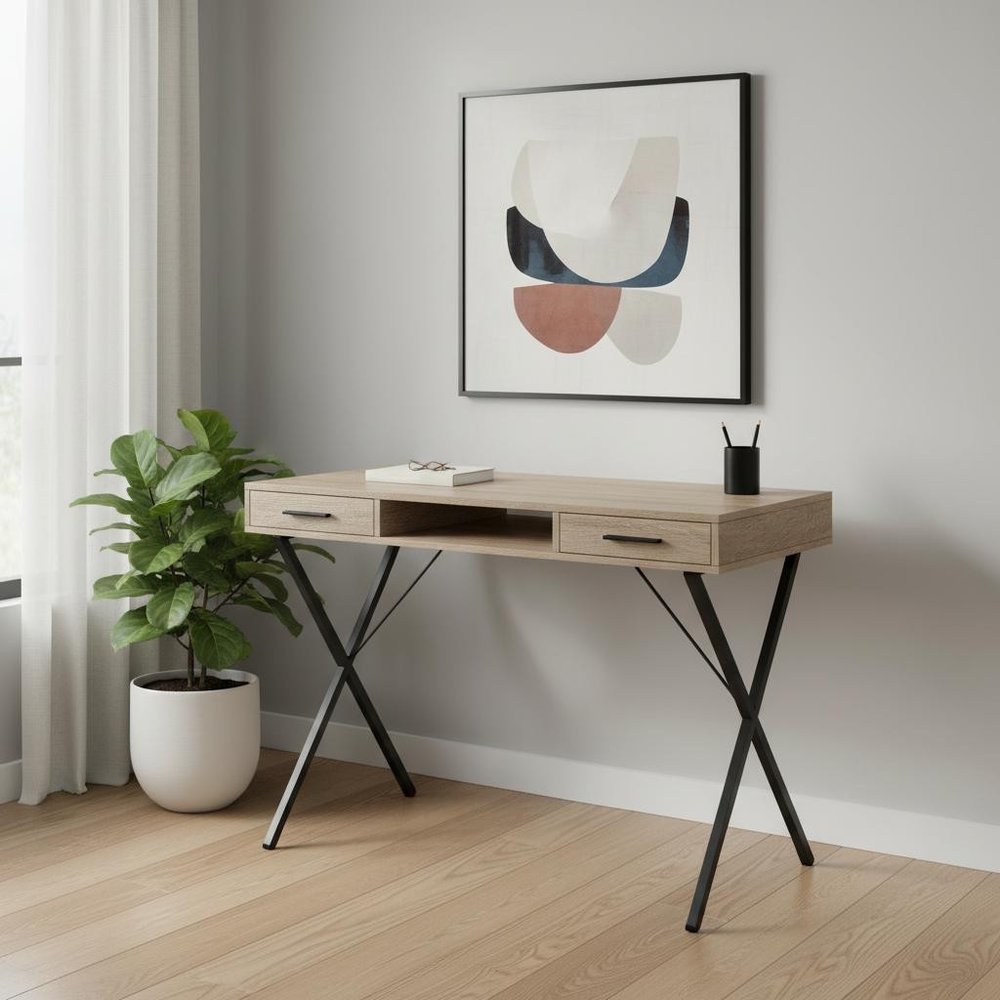 42" Taupe and Black Computer Desk With Two Drawers HomeRoots