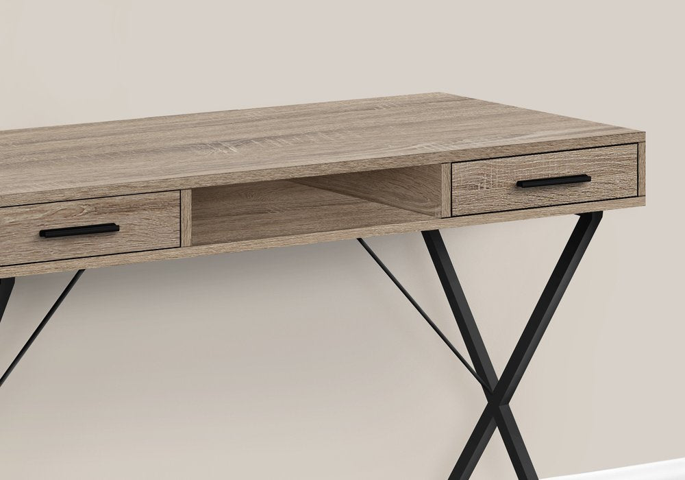 42" Taupe and Black Computer Desk With Two Drawers HomeRoots