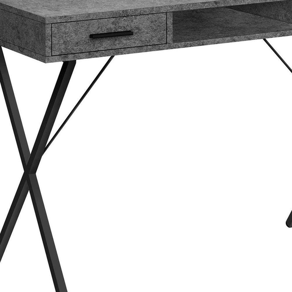42" Gray and Black Wood and Metal x-Shape Computer Desk With Two Drawers — view 3