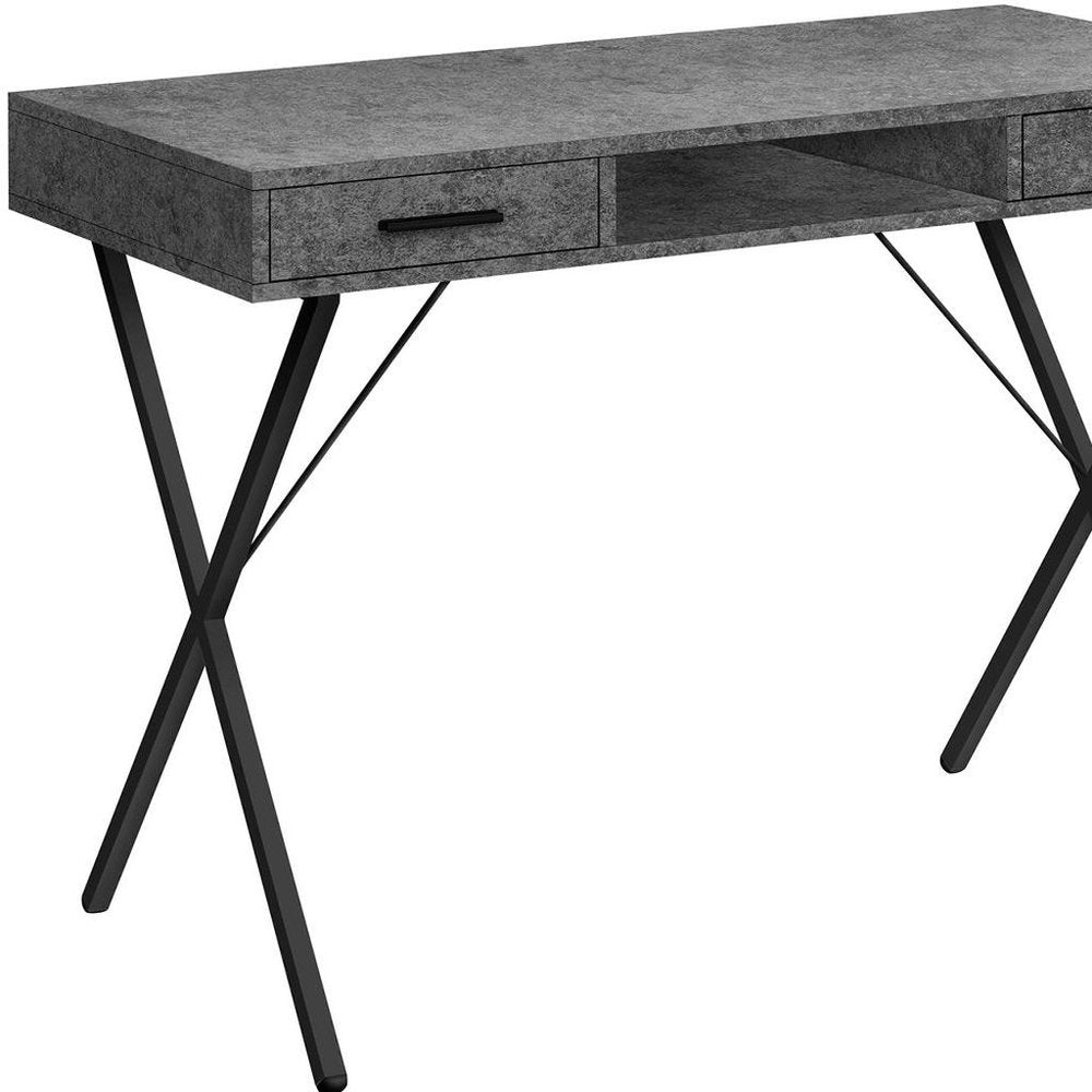 42" Gray and Black Wood and Metal x-Shape Computer Desk With Two Drawers — view 4