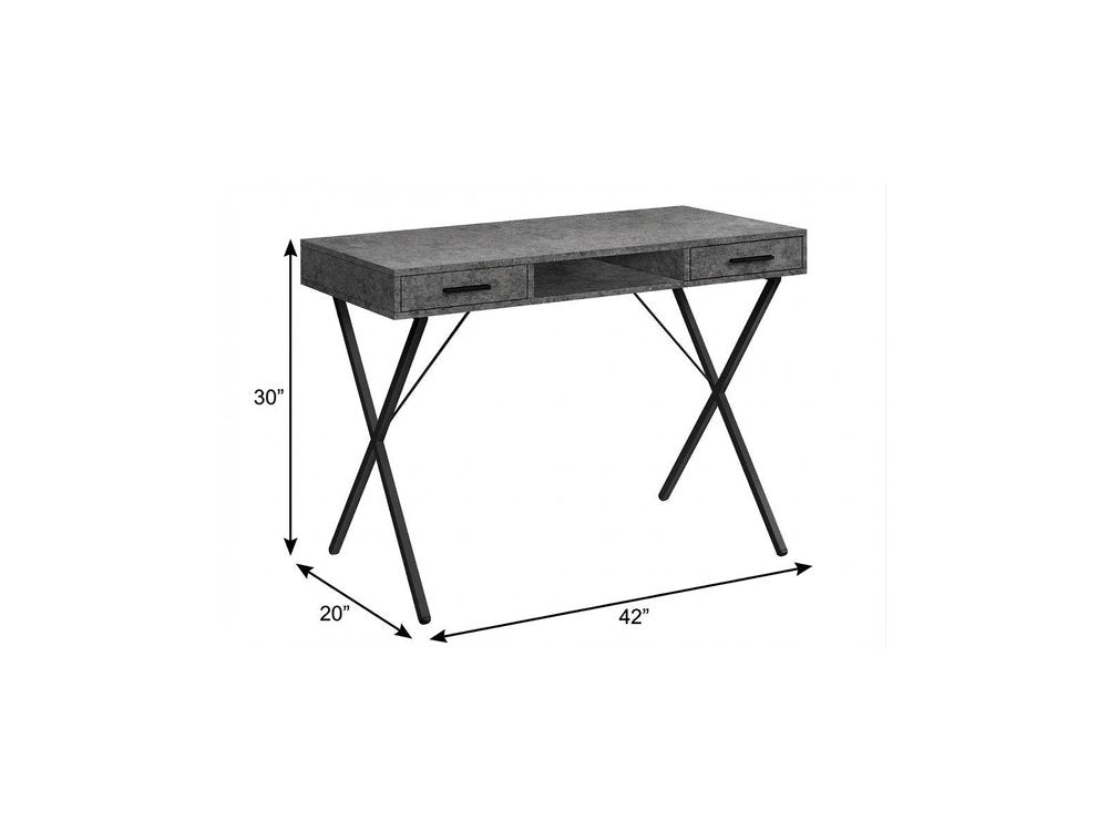 42" Gray and Black Wood and Metal x-Shape Computer Desk With Two Drawers — view 7