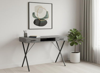 42" Gray and Black Wood and Metal x-Shape Computer Desk With Two Drawers HomeRoots